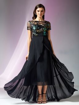 Miss Chase - Black Georgette Floral Dress