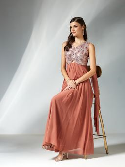 Miss Chase - Peach Georgette Floral Dress