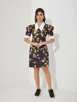 Miss Chase - Black Polyester Floral Dress