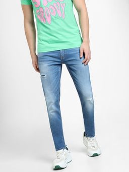 Jack & Jones - Blue Low Rise Distressed Glenn Slim Jeans