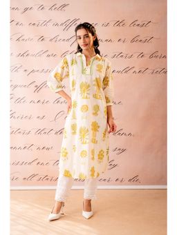 Juniper - Off-White Palm Motif Kurta