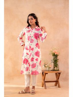 Juniper - Ivory Rose Bloom Printed Shirt Kurta