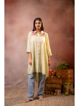 Juniper - Meadow Pista Green Bloom Embroidered Shirt Kurta