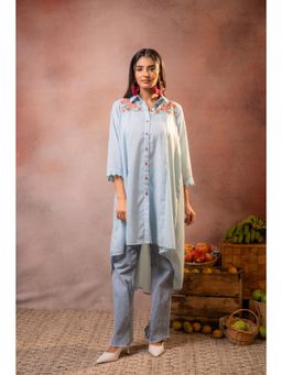 Juniper - Meadow Powder Blue Bloom Embroidered Shirt Kurta