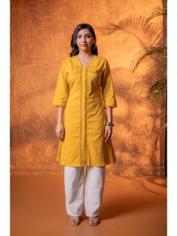 Juniper - Mustard Lace-Detailed Kurta