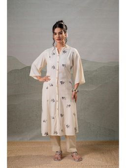 Juniper - Beige Whisper Motif Embroidered Straight Kurta
