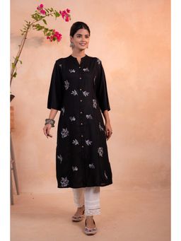 Juniper - Black Whisper Motif Embroidered Straight Kurta