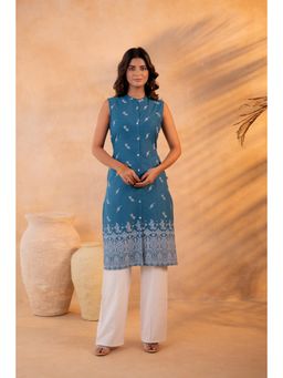 Juniper - Indigo Bloom Border Kurta