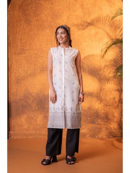 Juniper - Black and White Bloom Border Kurta