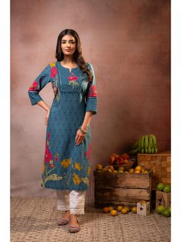 Juniper - Gulbahaar Teal Floral Placement Kurta