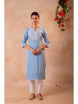 Juniper - Sky Blue Yoke Printed Kurta