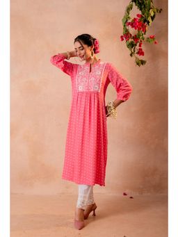 Juniper - Pink and White Embroidered Panel Kurta