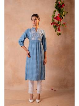 Juniper - Sky Bloom Embroidered Kurta