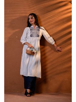 Juniper - White and Black Embroidered Panel Kurta