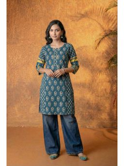 Juniper - Teal Baag Handblock Straight Kurta