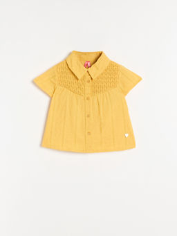 Blue Giraffe - Yellow Cotton Half Sleeves Collar Neck Solid/Plain Top