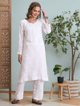 ADA - Women Modal Embroidered White Kurta and Pant