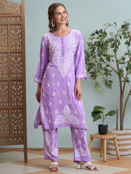 ADA - Women Modal Embroidered Lavender Kurta and Pant