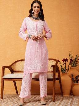 ADA - Women Modal Embroidered Pink Kurta and Pant