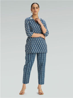 Women Plus - Women Pure Cotton Printed Blue Co-ord Set