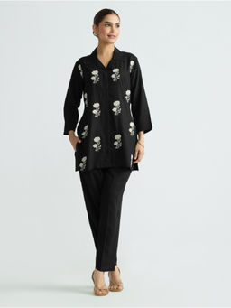 Women Plus - Women Viscose Rayon Embroidered Black Co-ord Set