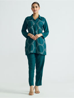 Women Plus - Women Viscose Rayon Embroidered Blue Co-ord Set
