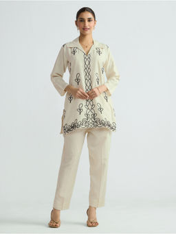 Women Plus - Women Viscose Embroidered Cream Co-ord Set