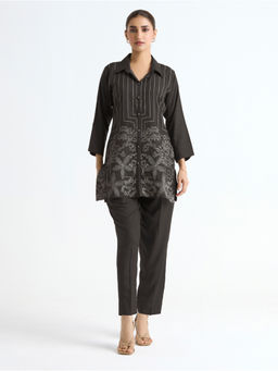 Women Plus - Women Viscose Rayon Embroidered Grey Co-ord Set