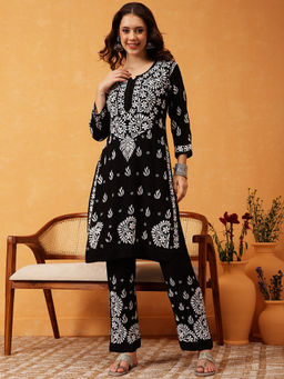ADA - Women Modal Embroidered Black Kurta and Pant