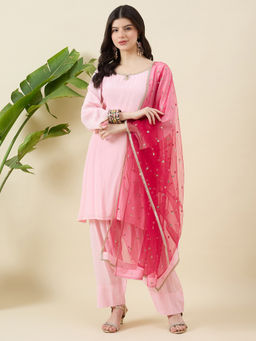 Aritri - Women Crepe Solid Pink Kurta and Salwar with Dupatta