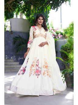 Miss Ethnik - Off White Vichitra Silk Embroidered Gown with Dupatta