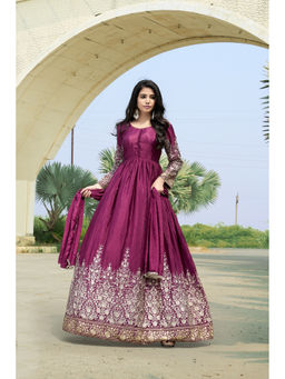 Miss Ethnik - Purple Chinon Embroidered Gown with Dupatta