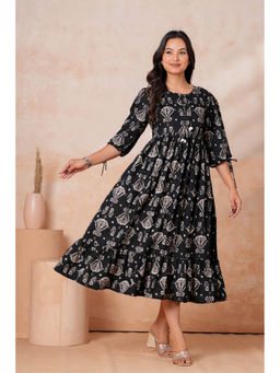 JAIPUR SARAI - Black Women Bohemian Print A-Line Maxi Dress