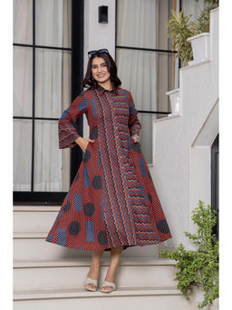 JAIPUR SARAI - Multi-Color Women Printed A-Line Midi Dress