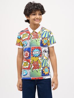 Jack & Jones Junior - Boys Comic Strip Print Polo T-shirt