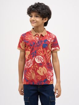 Jack & Jones Junior - Boys Red Veggies Print Polo T-shirt