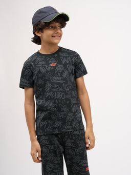 Jack & Jones Junior - Boys Printed Cotton Black T-shirt