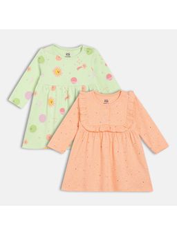 MINI KLUB - Girls Cotton Printed Knee Length Dress (Pack of 2)