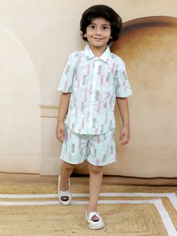 Ka-mee - Boys Cotton Printed Shirt with Shorts Co-Ord Set