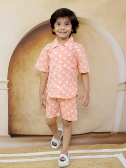 Ka-mee - Boys Cotton Printed Shirt with Shorts Co-Ord Set