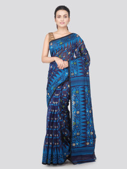 PinkLoom - Womens soft Jamdani Saree without Blouse -Blue