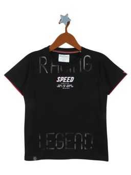 Monte Carlo - Boys Cotton Blend Printed Black T-Shirt
