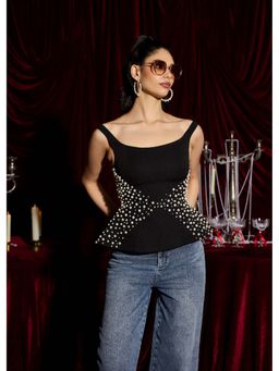 Lea Clothing - Starlit Black Pearl Embroidered Peplum Top