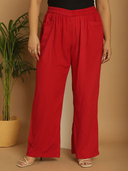 theRebelinme - Plus Size Women's Maroon Solid Color Wide Palazzos