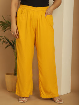 theRebelinme - Plus Size Women's Mustard Solid Color Wide Palazzos