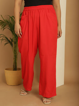theRebelinme - Plus Size Women's Red Solid Color Wide Palazzos