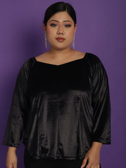 theRebelinme - Plus Size Women's Black Solid Color Velvet Top