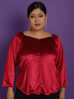 theRebelinme - Plus Size Women's Maroon Solid Color Velvet Top