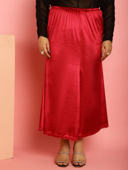 theRebelinme - Plus Size Women's Red Solid Color Flared Maxi Skirt