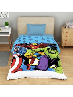 SPACES - Marvel Avengers 100% Cotton 132 Tc Printed Kids Single Quilt Dark Blue - Blue